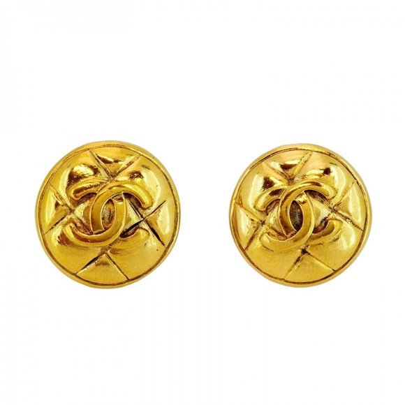 Chanel Coco Mark Matelasse Circle Earrings, GP Plated Gold for Women - Picture 1 of 9